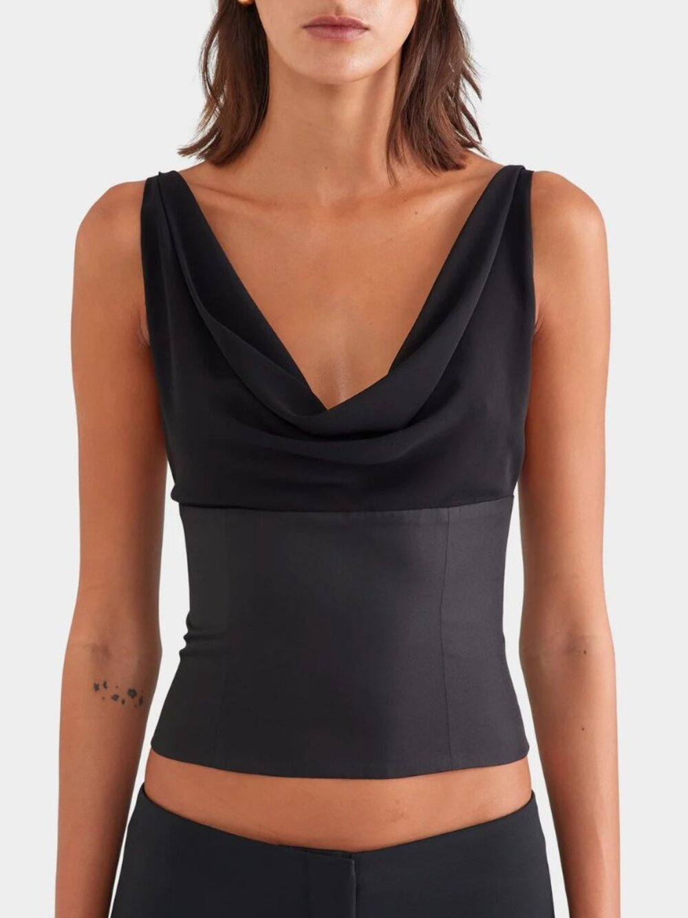 NWT Venroy Silk Cowl Bustier Top Black Small Quiet Lux